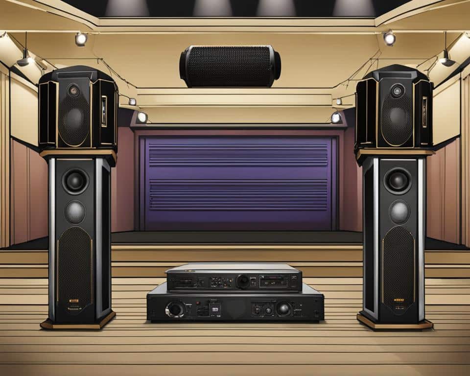 What are the 4 parts of a theatre audio system?