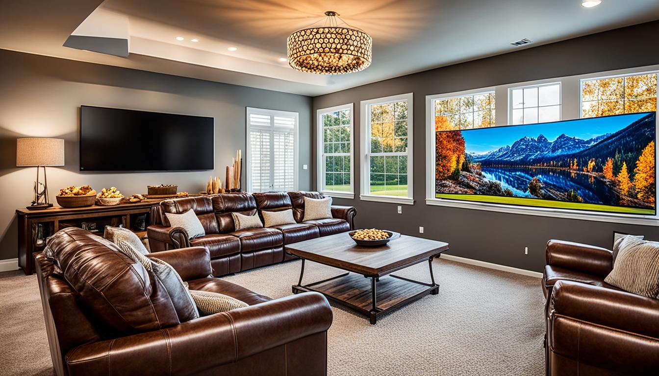 Modern living room with brown leather sofas