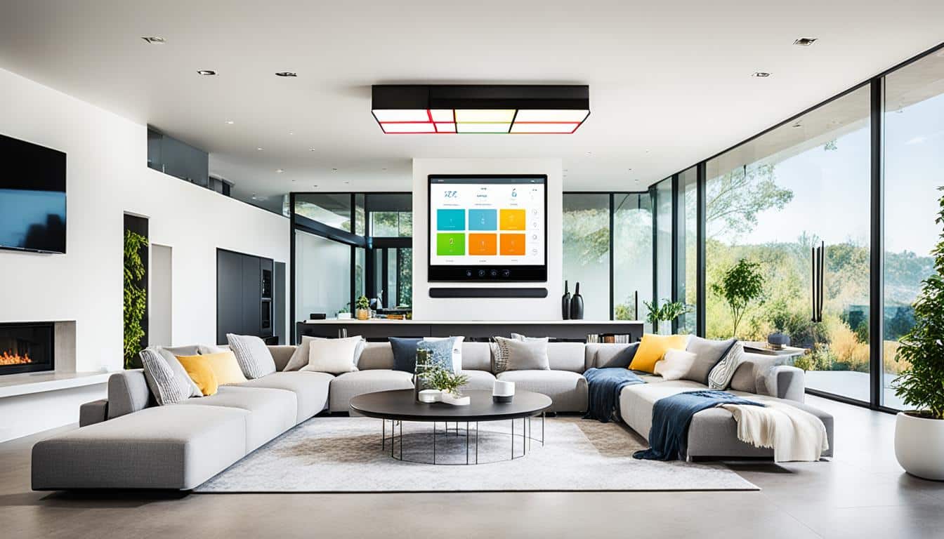 Modern living room with smart home technology