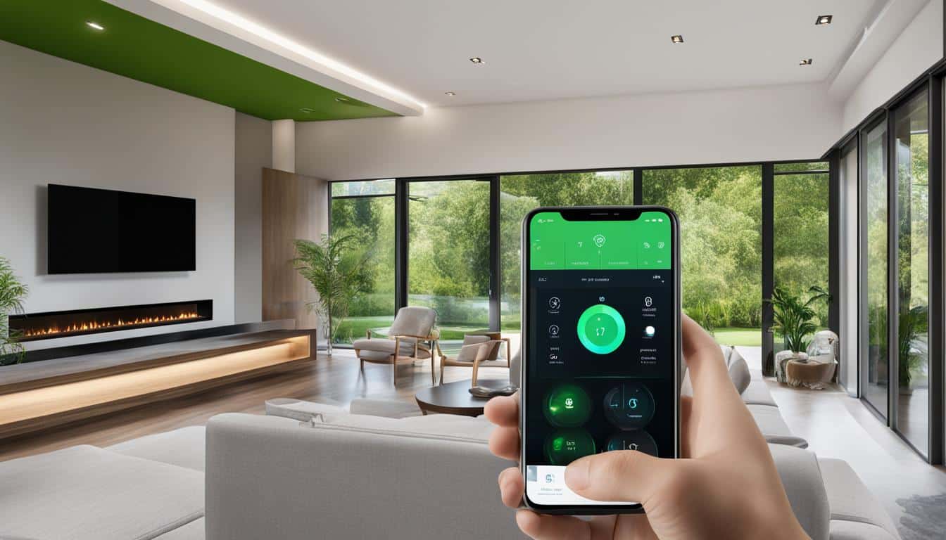Smart home app controlling modern living room