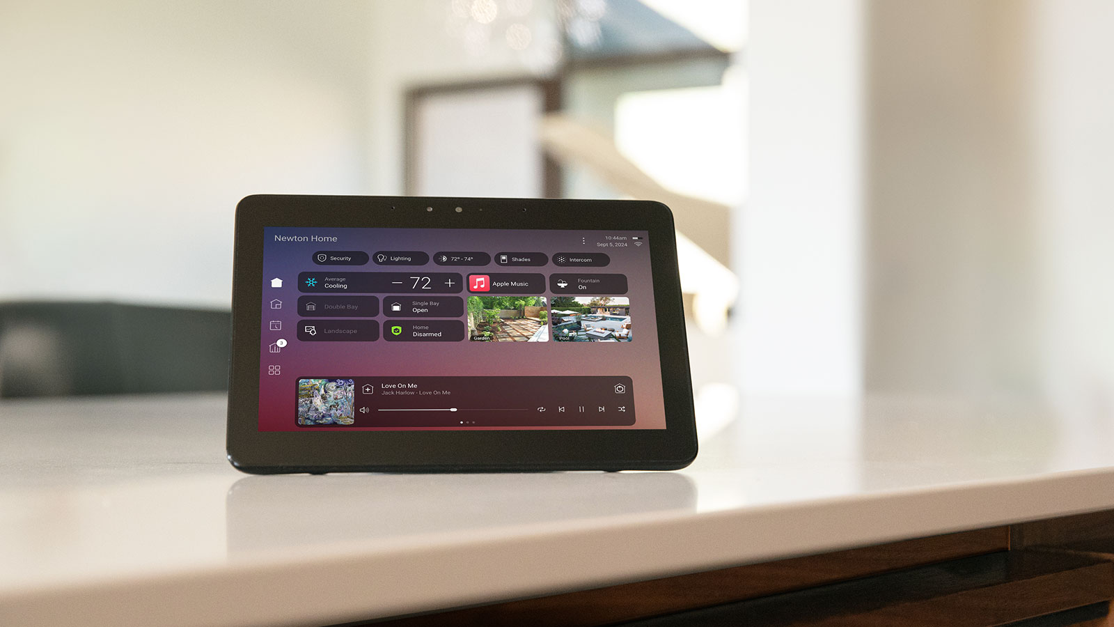 Smart home control display on kitchen counter