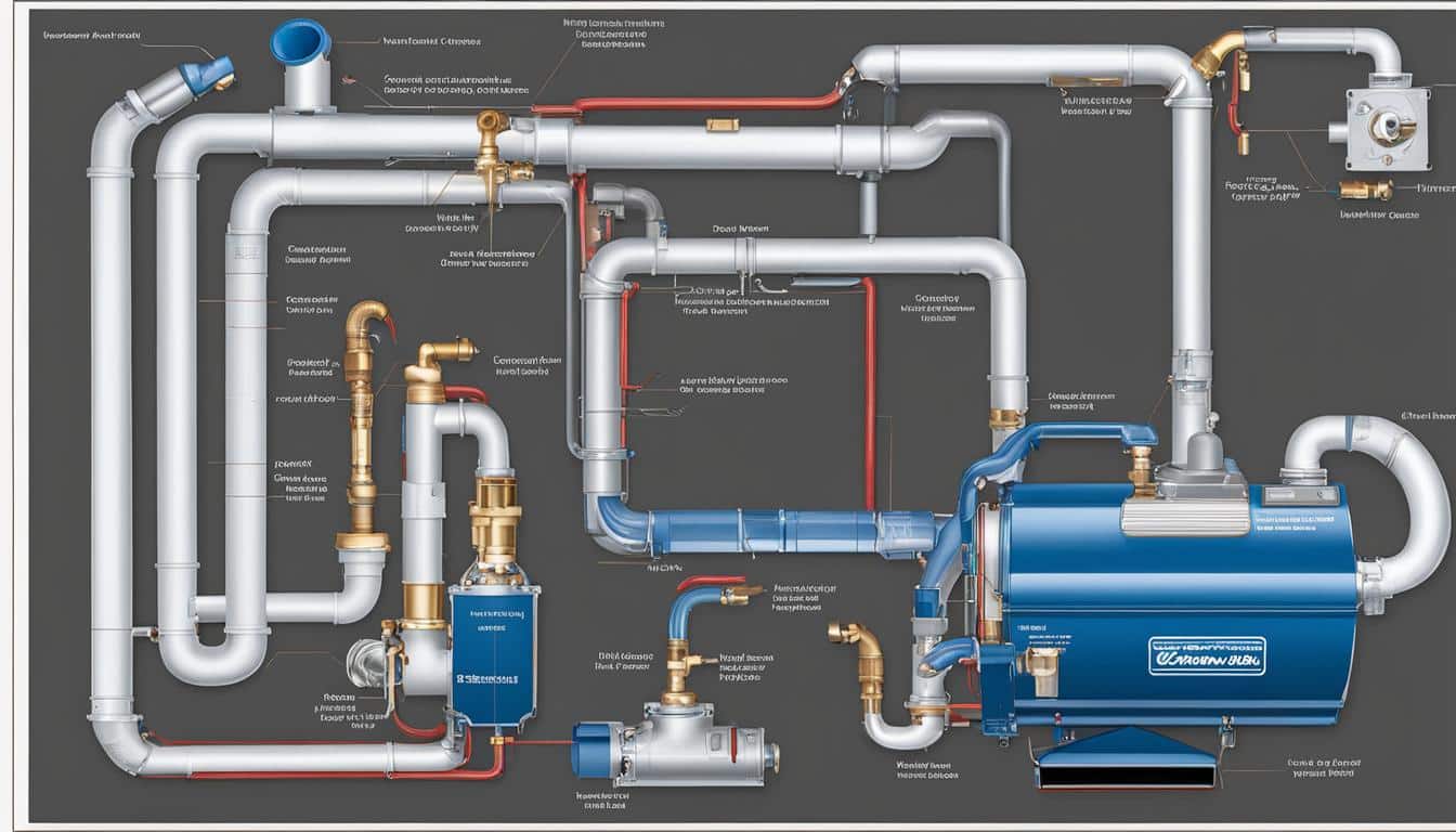 Industrial piping and boiler system diagram illustration