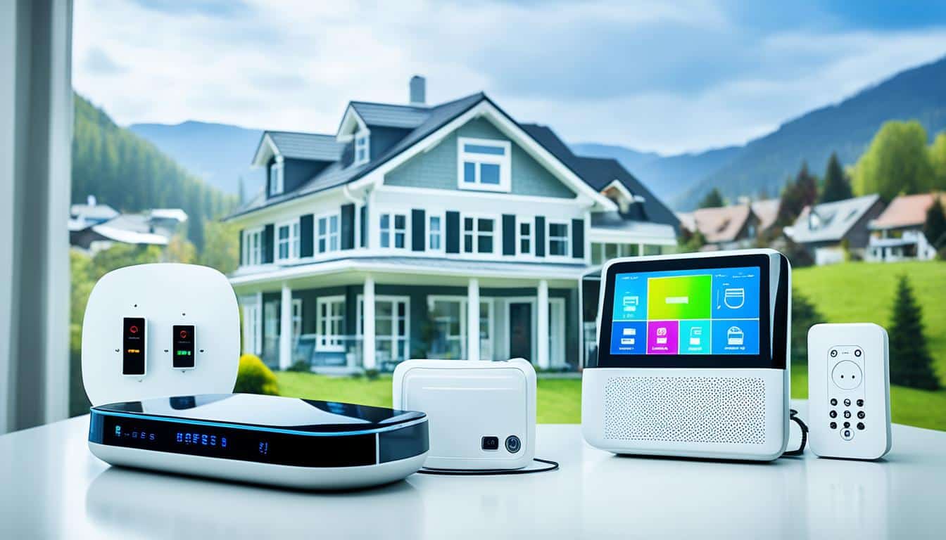 Smart home devices in front of modern house