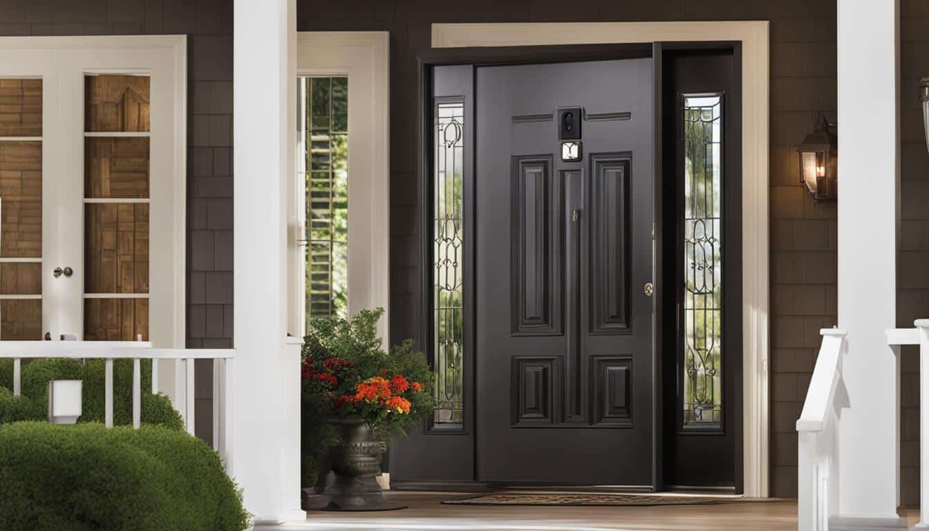 Modern black front door with glass panels